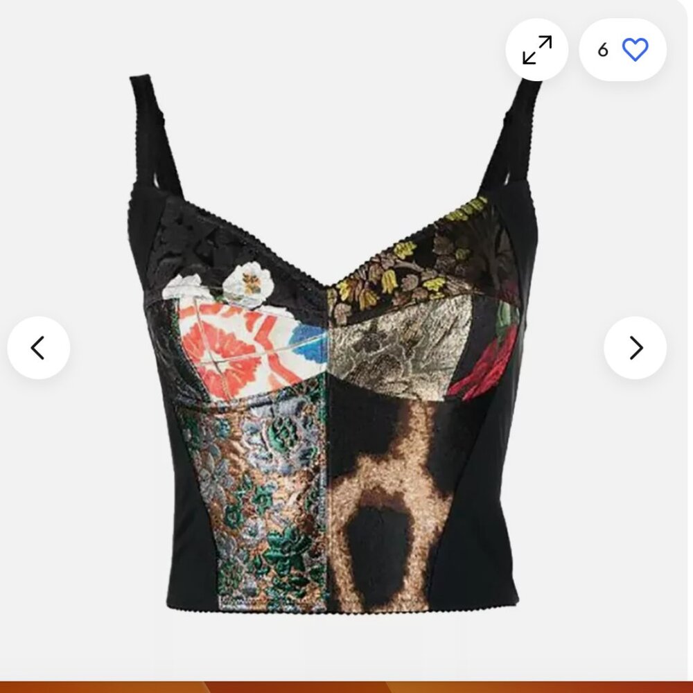 DOLCE & GABBANA Black Floral Patchwork Sweetheart Cropped Top Corset - Picture 3 of 5